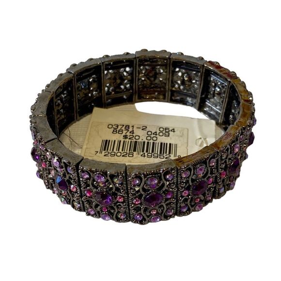 Vintage Haskell Art Deco Purple Stoned Stretch Bracelet. Very Pretty. - Picture 3 of 6